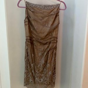 Carmen Marc Valvo lace beaded mini dress